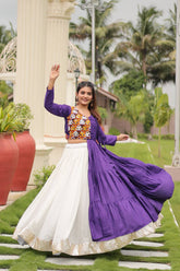 Dandiya Special Ravishing Purple Cotton Gamthi Work Lehenga Choli